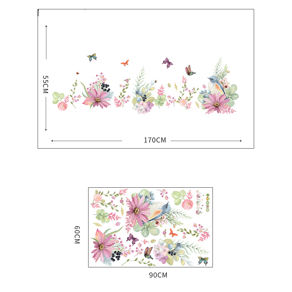 Sticker decorativ cu motive florale si fluturi, 60x90 cm, multicolor - imagine 5