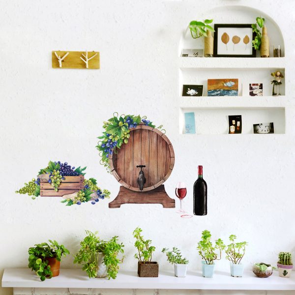 Sticker decorativ bucatarie, Butoi de vin si struguri, 50x70cm, multicolor