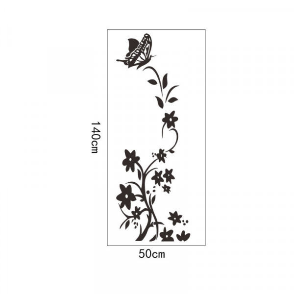 Sticker decorativ, Floare verticala, 50×140 cm, negru