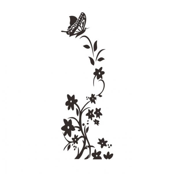 Sticker decorativ, Floare verticala, 50×140 cm, negru