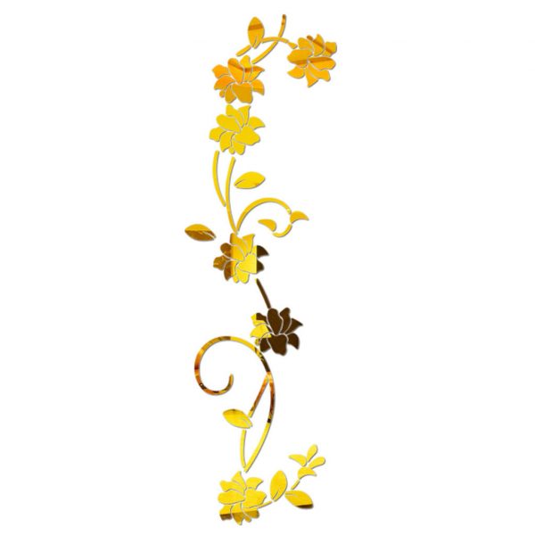 Sticker decorativ din oglinda acrilica, Flori 3D, 30×100 cm, auriu