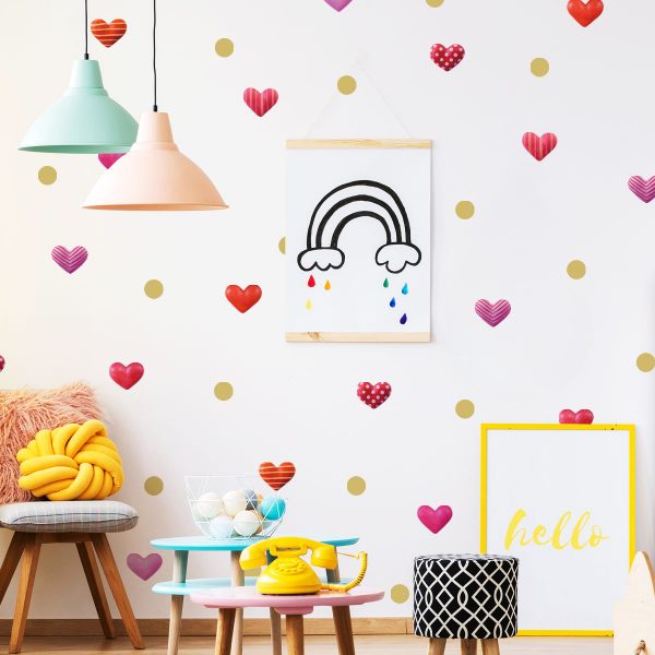 Sticker decorativ cu Inimioare si buline, 6 coli autocolante, 14.8×21 cm, multicolor
