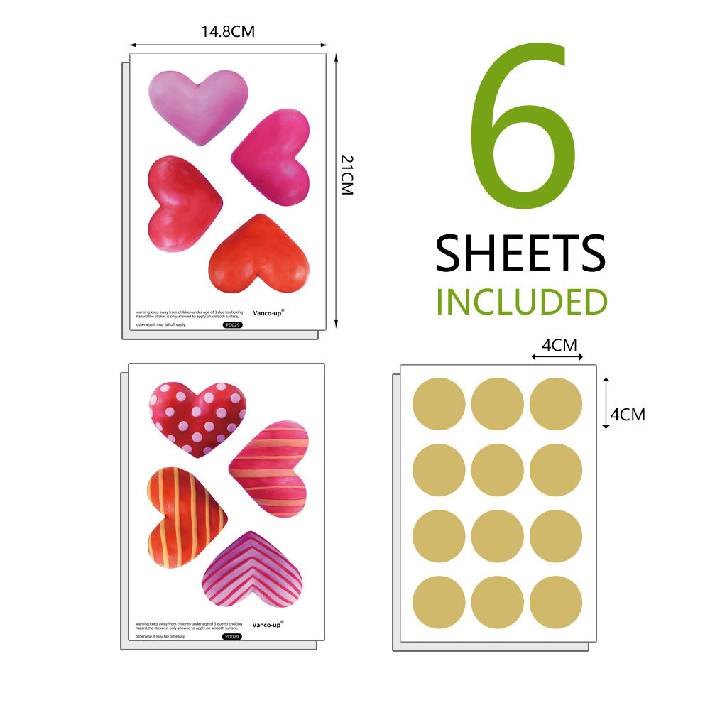 Sticker decorativ cu Inimioare si buline, 6 coli autocolante, 14.8x21 cm, multicolor - imagine 5