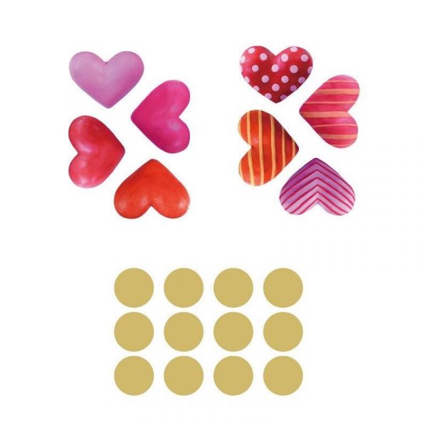 Sticker decorativ cu Inimioare si buline, 6 coli autocolante, 14.8×21 cm, multicolor