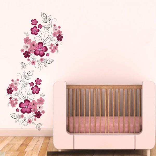 Sticker decorativ Frunze si Flori, 60×90 cm, visiniu/mov