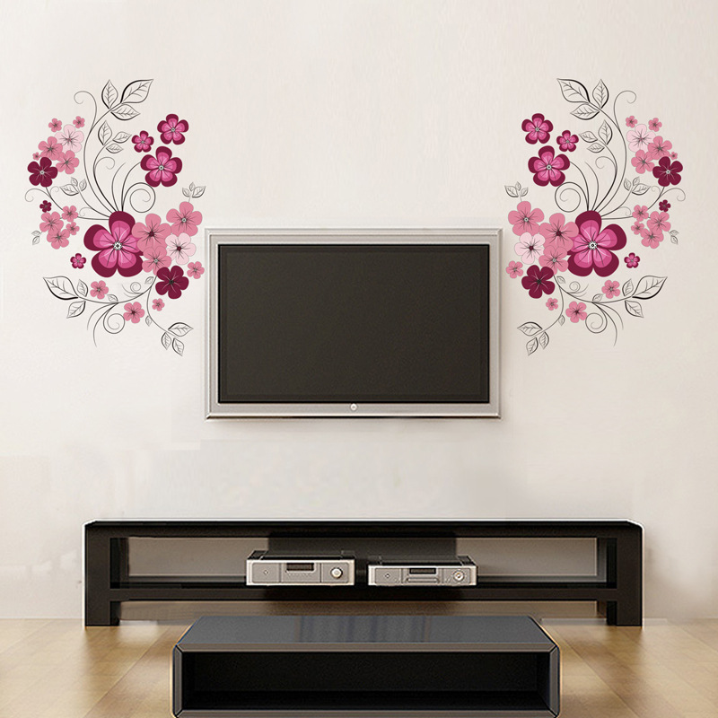 Sticker decorativ Frunze si Flori, 60x90 cm, visiniu/mov - imagine 3