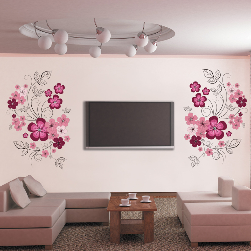 Sticker decorativ Frunze si Flori, 60x90 cm, visiniu/mov - imagine 4