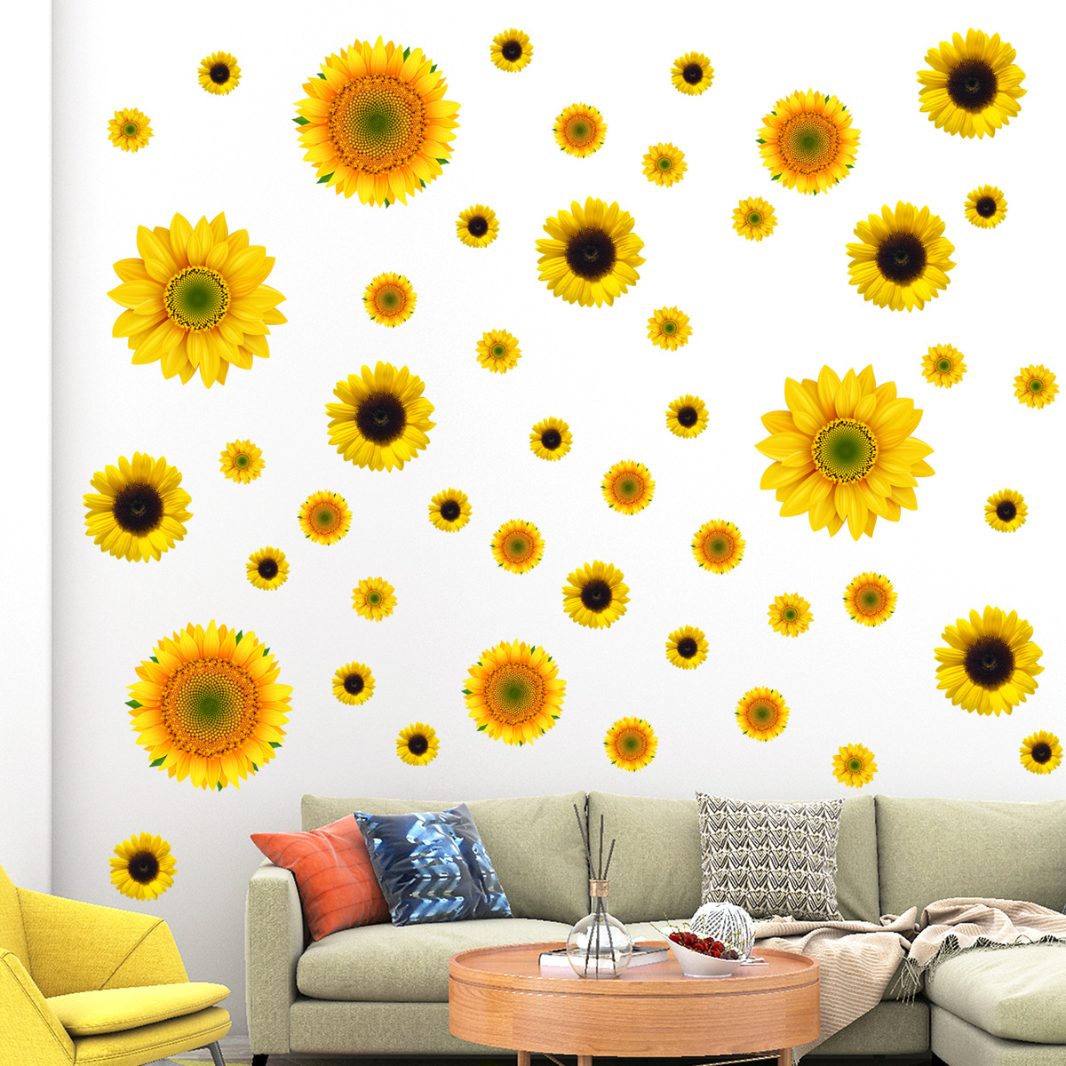 Stickere decorative cu Floarea soarelui si 6 fluturasi, 4 coli cu dimensiune 30x45 cm, galben/albastru - imagine 3