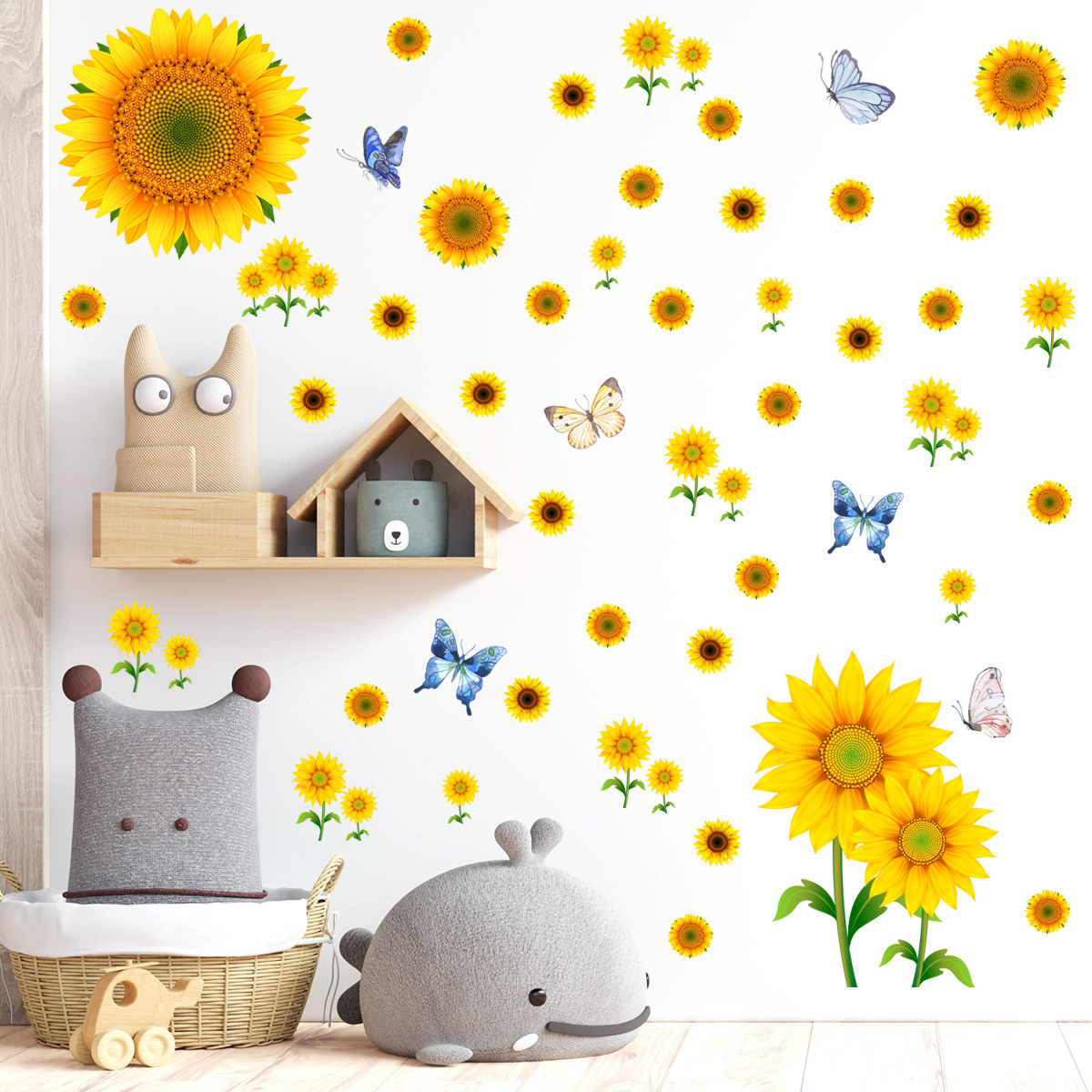 Stickere decorative cu Floarea soarelui si 6 fluturasi, 4 coli cu dimensiune 30x45 cm, galben/albastru - imagine 6