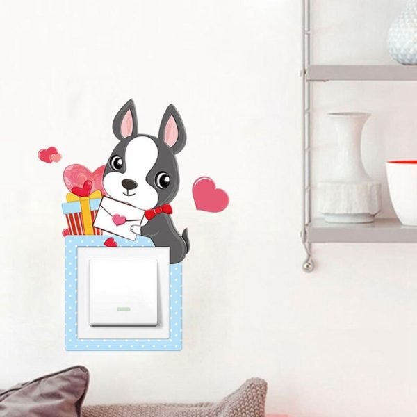 Sticker decorativ 3D pentru priza sau intrerupator, model Catel, 8.6×8.6 cm, multicolor