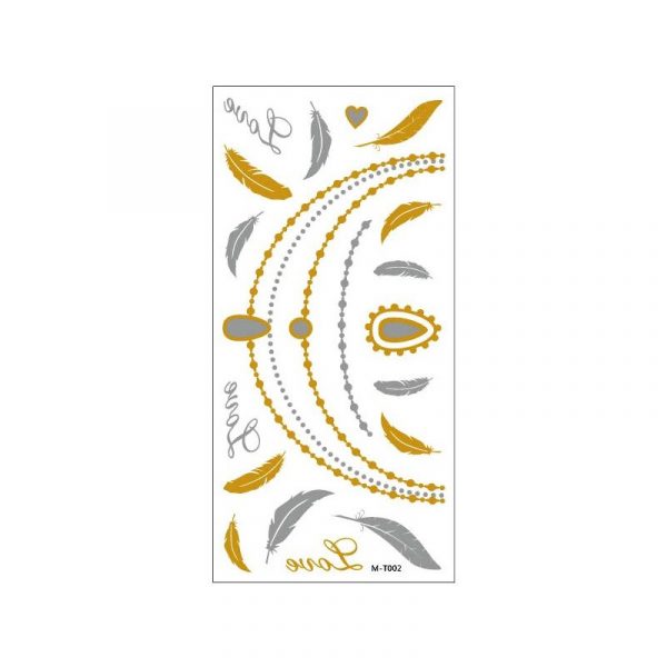 Tatuaj temporar Body Art Coliere si pene,  21×11 cm – Argintiu / Auriu metalizat