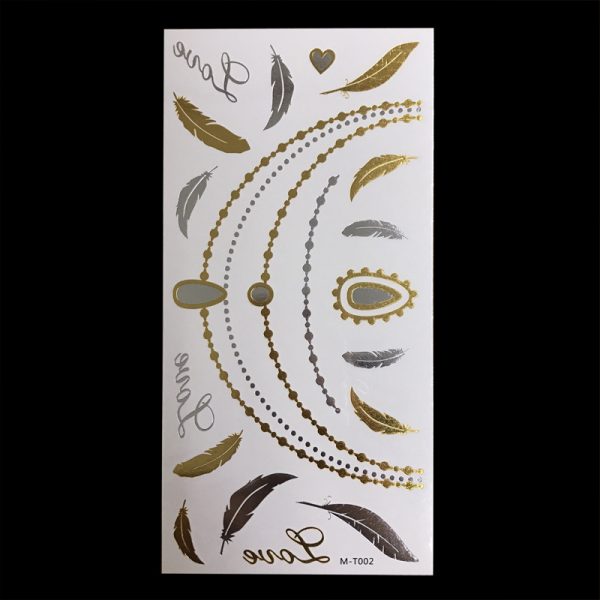 Tatuaj temporar Body Art Coliere si pene,  21×11 cm – Argintiu / Auriu metalizat
