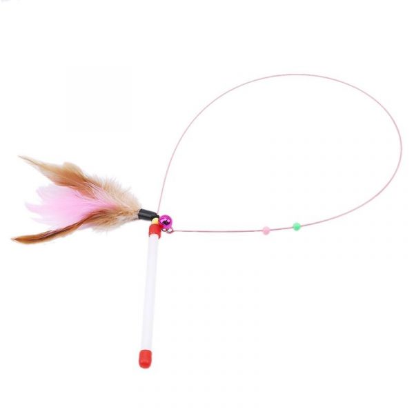 Jucarie interactiva pentru pisici cu pene si clopotel, 15x 66 cm, multicolor