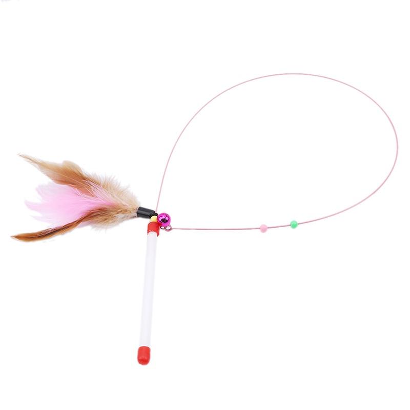 Jucarie interactiva pentru pisici cu pene si clopotel, 15x 66 cm, multicolor