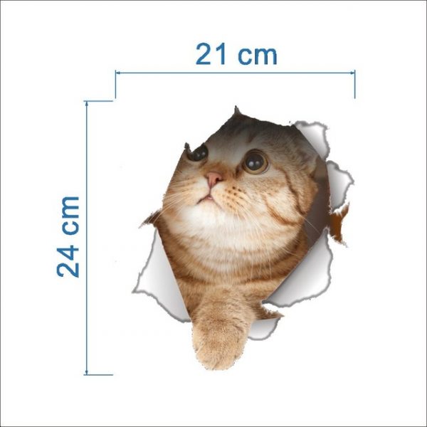 Sticker decorativ Pisica 3D, pentru perete sau alte suprafete, 21×24 cm