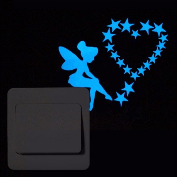 Sticker fosforescent cu ThinkerBell, pentru intrerupator/priza, 10x10cm,  culoare albastru
