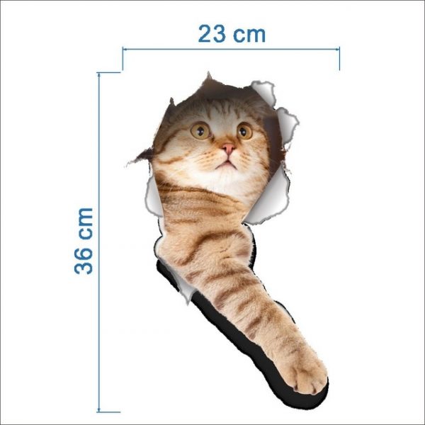 Sticker decorativ Pisica 3D, pentru perete sau alte suprafete, 23×36 cm