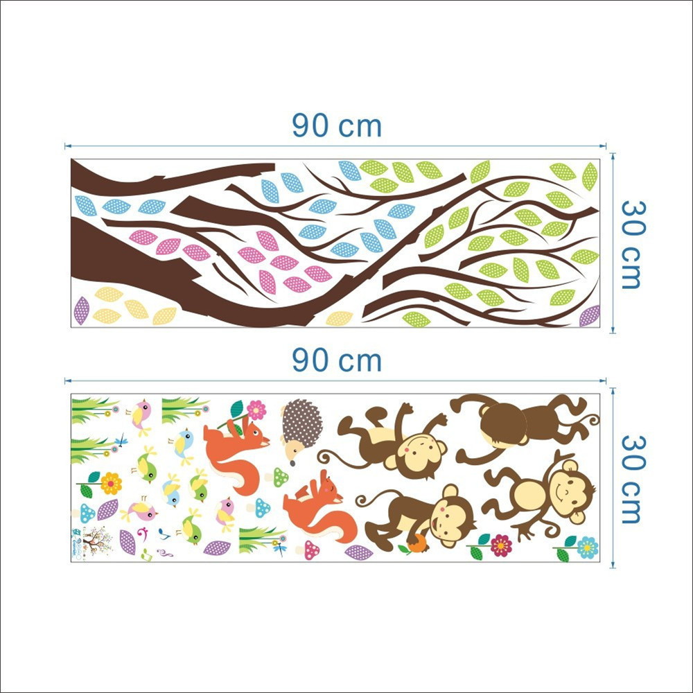 Sticker decorativ pentru camera copiilor, Copac cu animalute, 91x110 cm - imagine 3