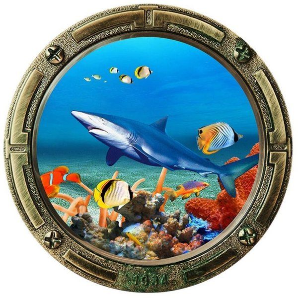 Sticker decorativ de perete 3D World Sea, 43×43 cm, multicolor