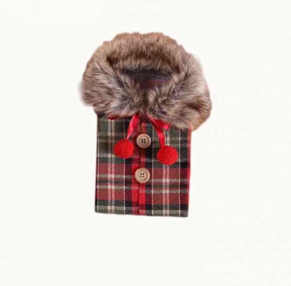Husa pentru sticla de vin din material textil cu fundita rosie, 1 buc