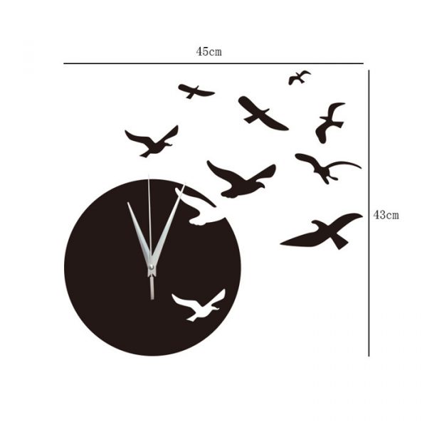 Ceas decorativ  de perete cu pescarusi, oglinda acrilica, 45×43 cm, culoare negru