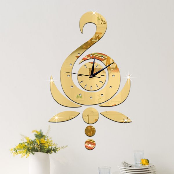 Ceas decorativ de perete Lebada, din oglinda acrilica, 30×50 cm, culoare auriu