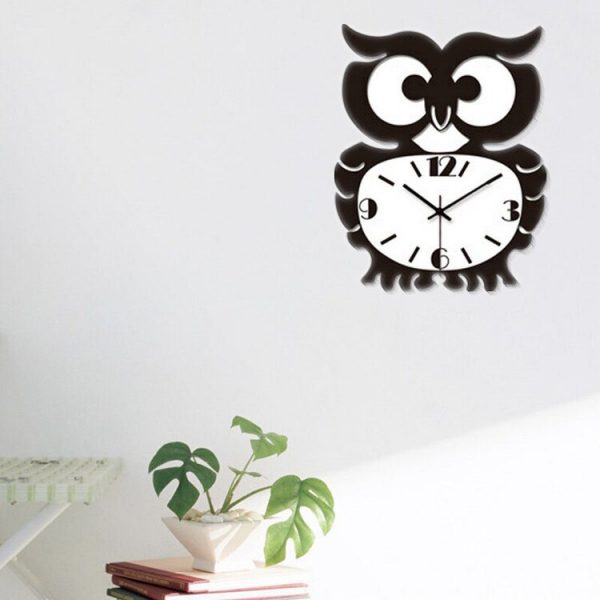 Ceas decorativ de perete Bufnita, inaltime 30 cm, acril, culoare Negru