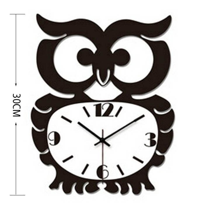 Ceas decorativ de perete Bufnita, inaltime 30 cm, acril, culoare Negru - imagine 3