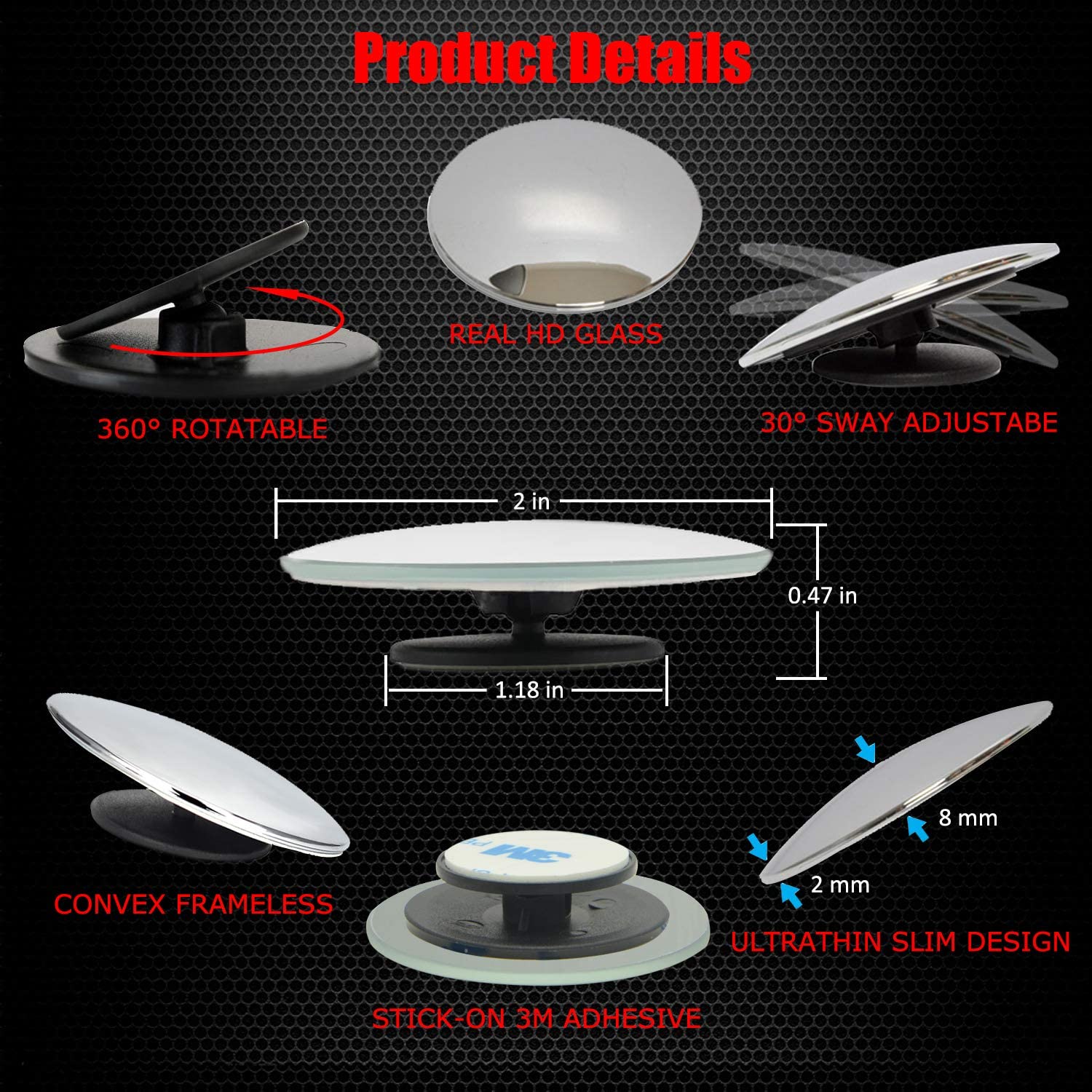 Set 2 oglinzi convexe auto, reglabile 360 grade, autoadezive, pentru unghi orb - imagine 4