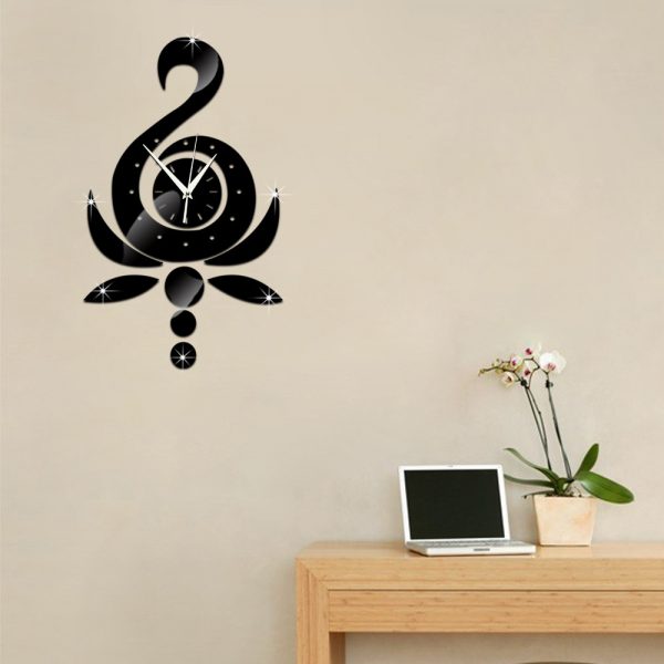 Ceas decorativ de perete Lebada, din oglinda acrilica, 30×50 cm, culoare negru