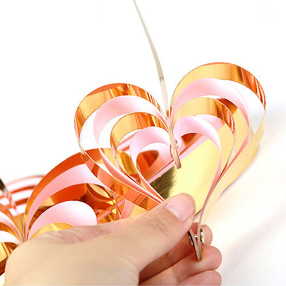 Set 8 Ghirlande decorative suspendate cu inimi, pentru petreceri, botez sau nunti, diverse marimi, auriu/roz - imagine 4