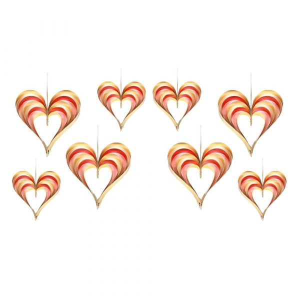 Set 8 Ghirlande decorative suspendate cu inimi, pentru petreceri, botez sau nunti, diverse marimi, auriu/roz