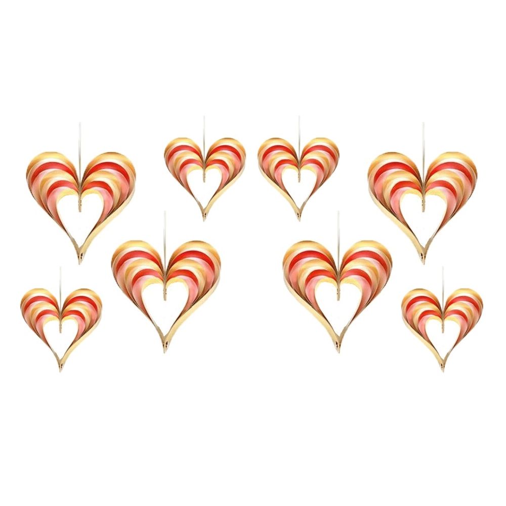 Set 8 Ghirlande decorative suspendate cu inimi, pentru petreceri, botez sau nunti, diverse marimi, auriu/roz