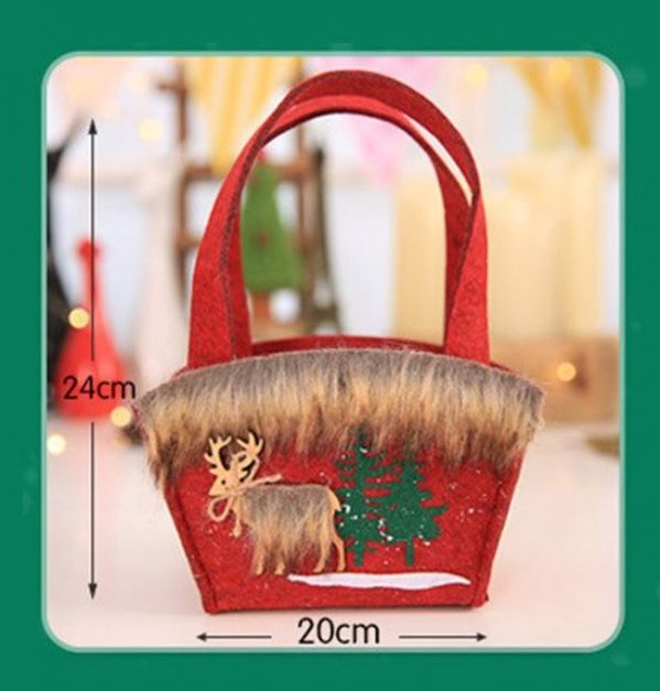 Set 2 pungi cadou pentru Craciun din postav, cu ren si blanita, 20×24 cm, culoare rosu
