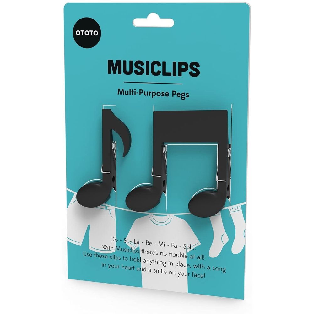 Set 2 Cleme pentru haine, model Note muzicale, 14x2x21.5 cm, din plastic, culoare negru - imagine 4