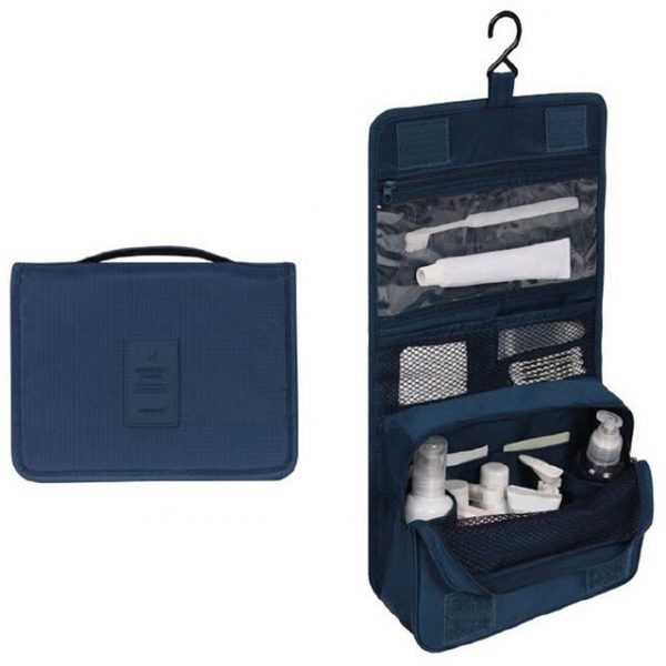 Organizator cosmetice pentru calatorii, material impermeabil, 24 cm x 18.5 cm, culoare albastru