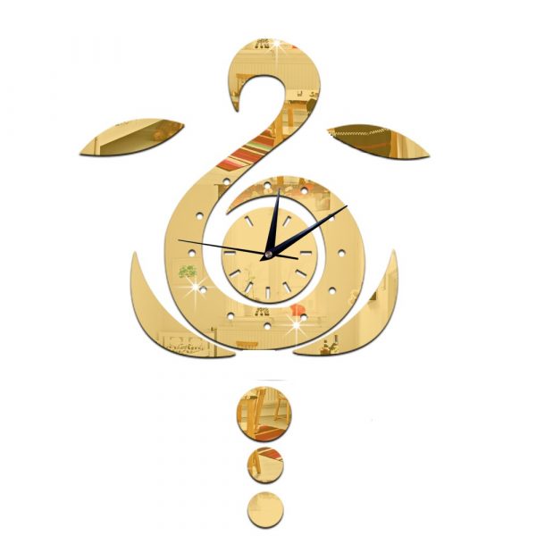 Ceas decorativ de perete Lebada, din oglinda acrilica, 30×50 cm, culoare auriu
