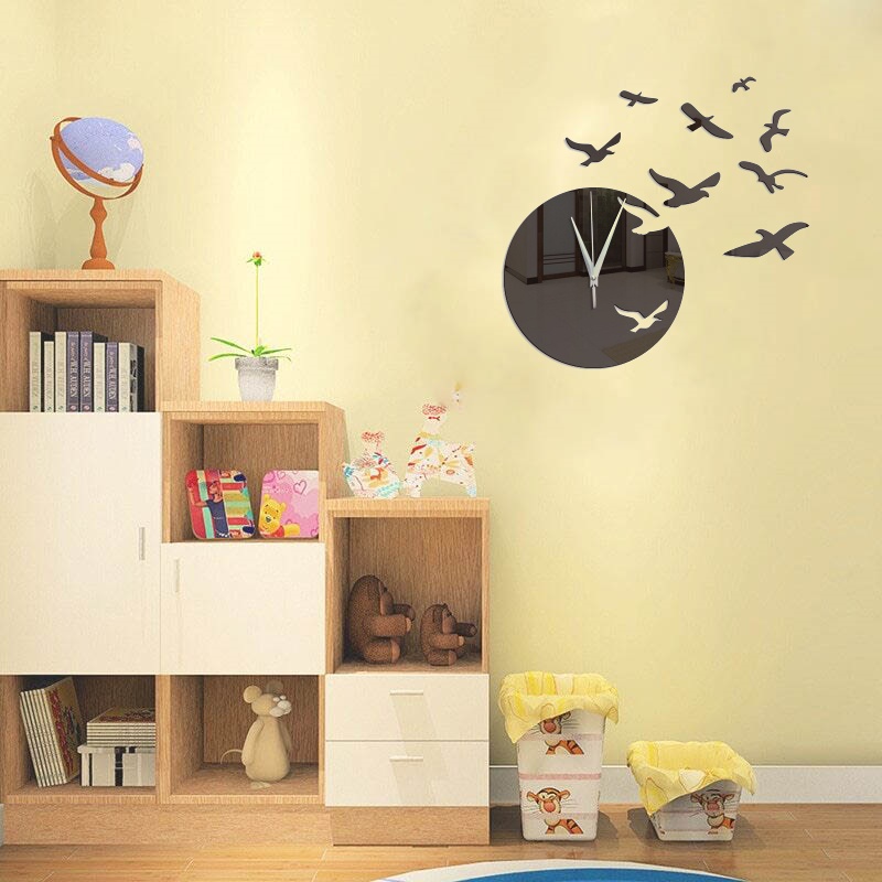 Ceas decorativ de perete cu pescarusi, oglinda acrilica, 45x43 cm, culoare negru - imagine 3