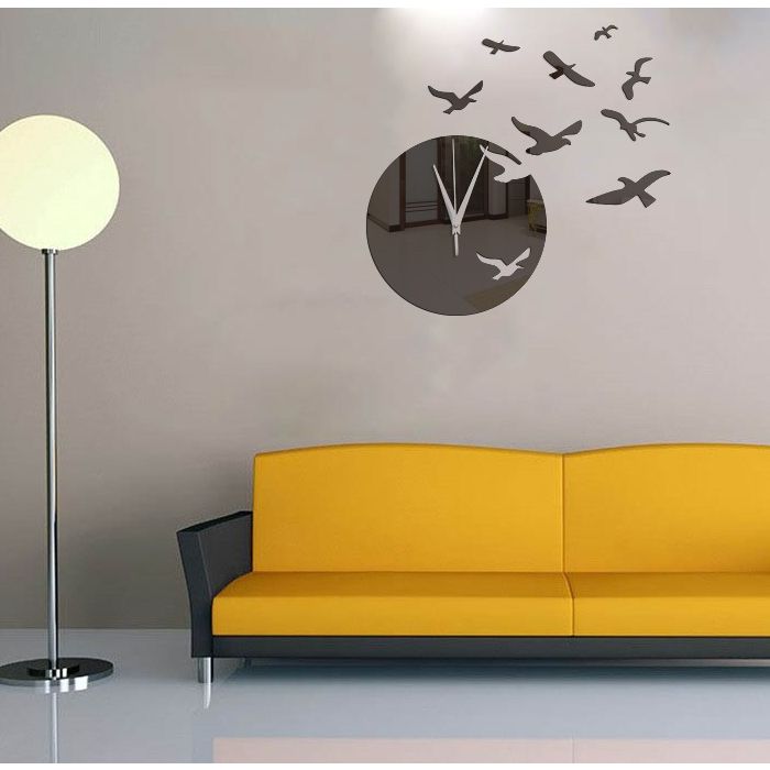 Ceas decorativ de perete cu pescarusi, oglinda acrilica, 45x43 cm, culoare negru - imagine 4
