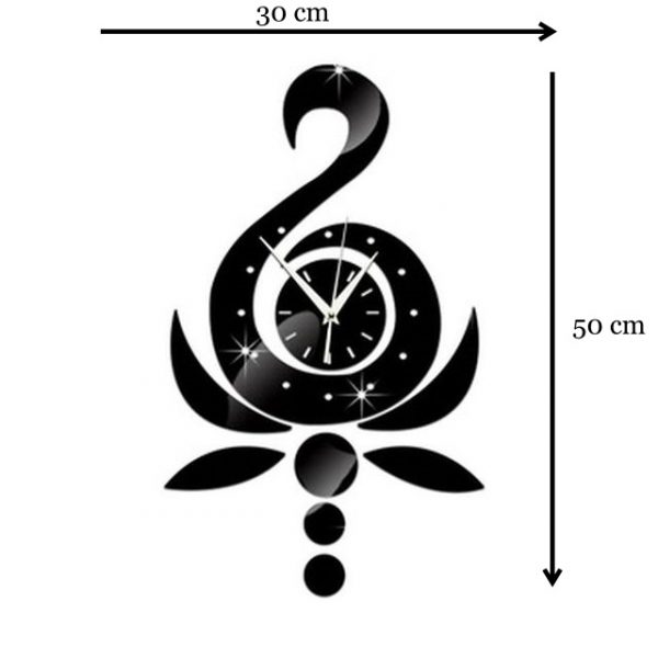 Ceas decorativ de perete Lebada, din oglinda acrilica, 30×50 cm, culoare negru