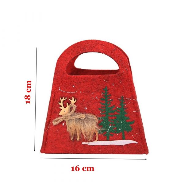 Plasa cadouri Craciun, din postav, 16 cm x 18 cm, rosu