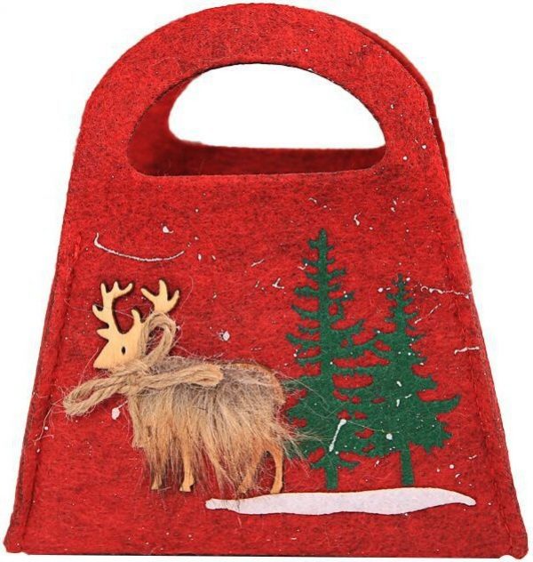 Plasa cadouri Craciun, din postav, 16 cm x 18 cm, rosu