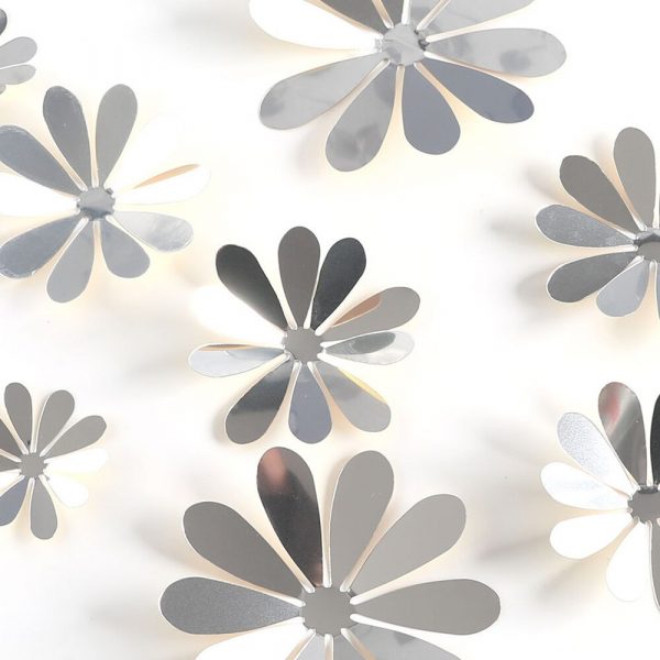 Set 12 Flori din acril pentru decor perete sau alte suprafete, diverse marimi, culoare argintiu