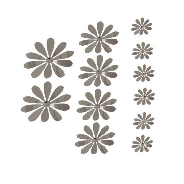 Set 12 Flori din acril pentru decor perete sau alte suprafete, diverse marimi, culoare argintiu