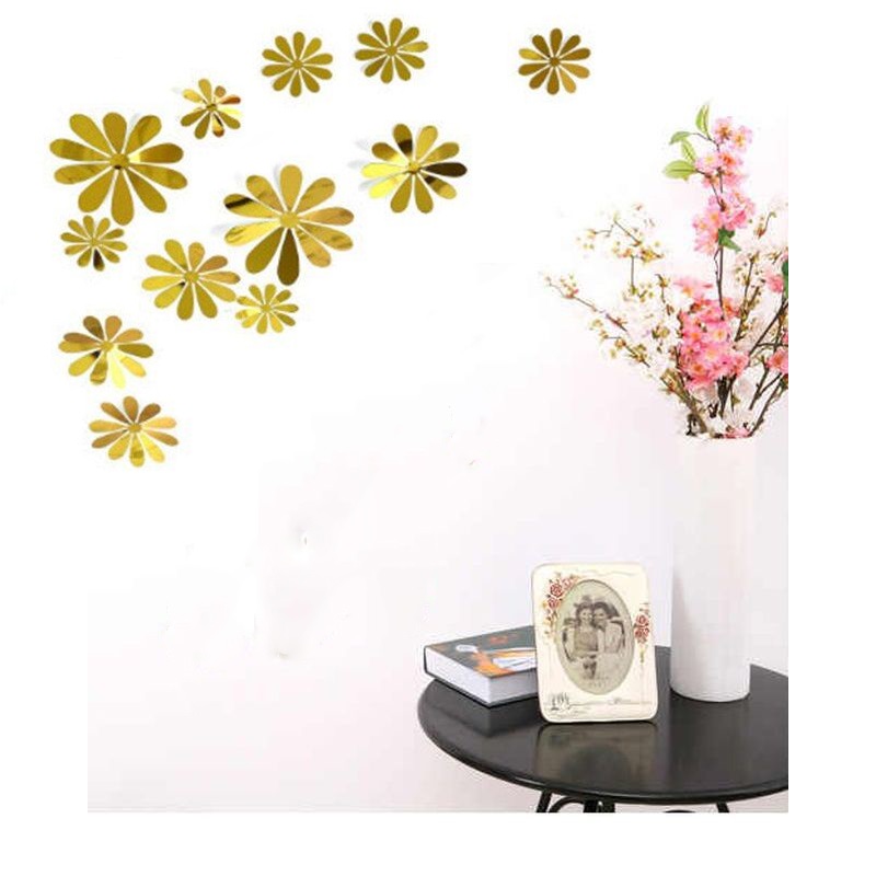 Set 12 Flori din acril pentru decor perete sau alte suprafete, diverse marimi, culoare auriu - imagine 4