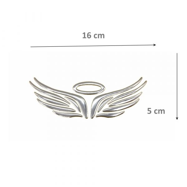 Ornament auto Aripi de inger 3D, 16cm x 5cm, culoare argintiu