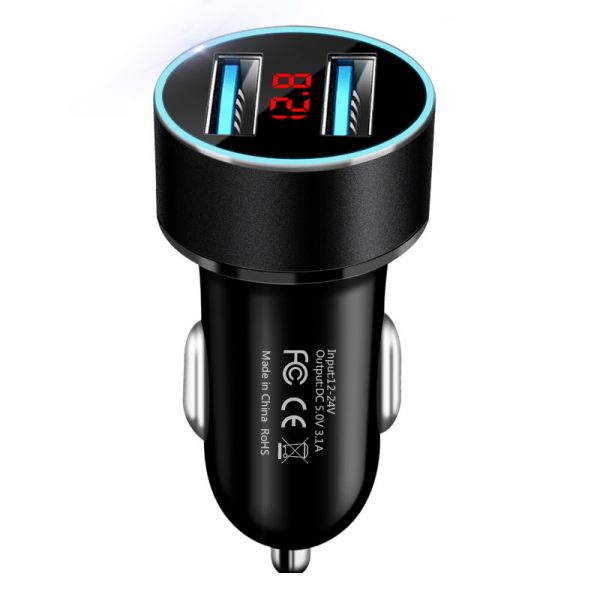 Incarcator Auto 12/24V Telefon GPS Tableta 2 x USB 5V-3.1A, culoare negru