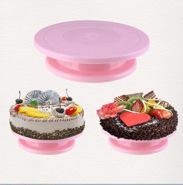 Platou cu suport rotativ pentru ornare-prezentare tort, diametru 28cm, culoare roz