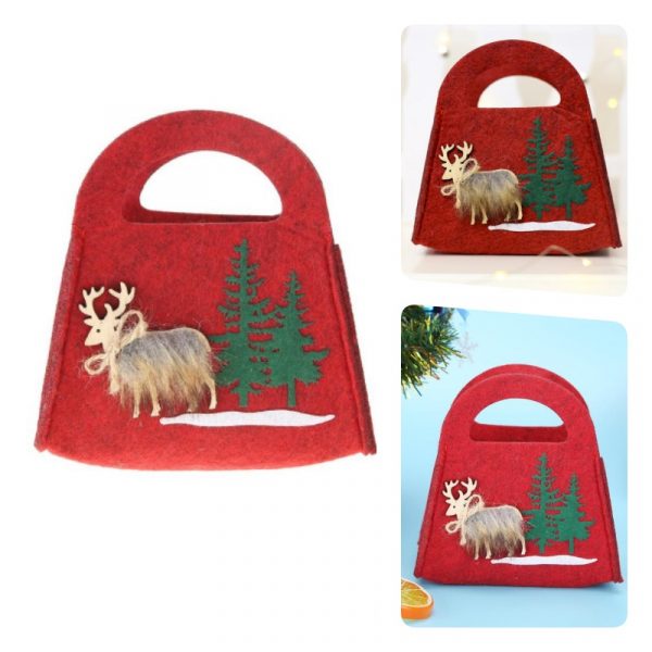 Set 2 pungi cadou pentru Craciun din postav, 16×18 cm, culoare rosu