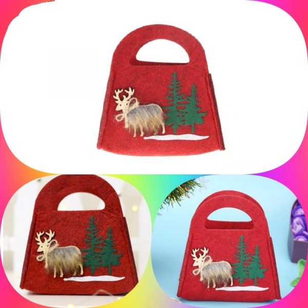 Set 2 pungi cadou pentru Craciun din postav, 16×18 cm, culoare rosu